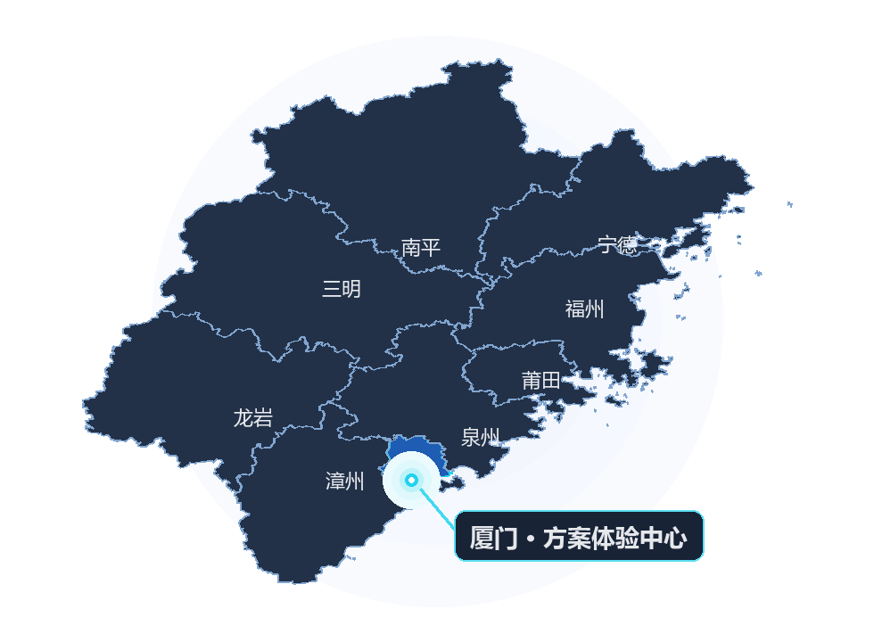 八闽服务地图,标注厦门方案体验中心